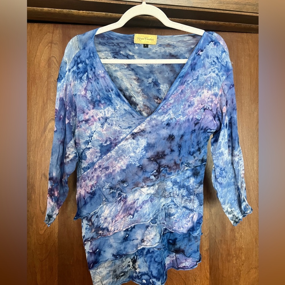 Kristin Crenshaw Large Blue and Purple Tie-Dye Blouse